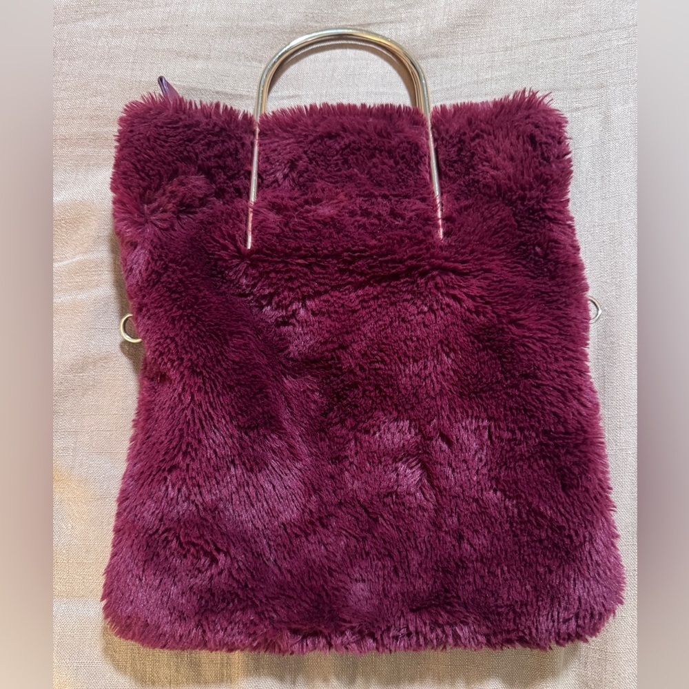 Burgundy Fluffy Forever 21 Fold-Over Purse / Clutch